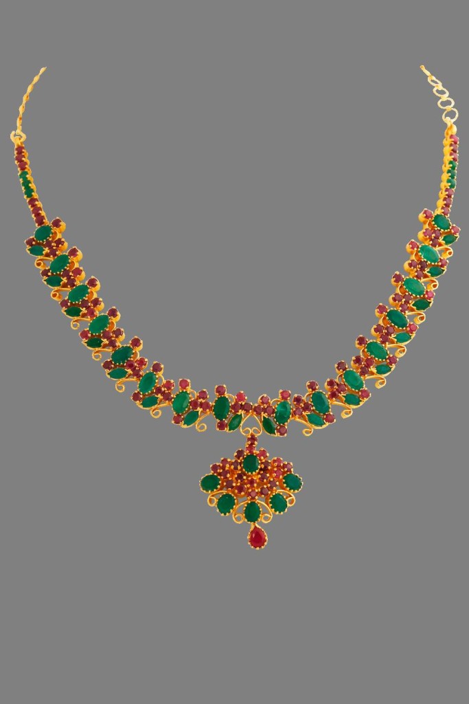 Gold Ruby Emerald Necklace from Lalithaa Jewellery
