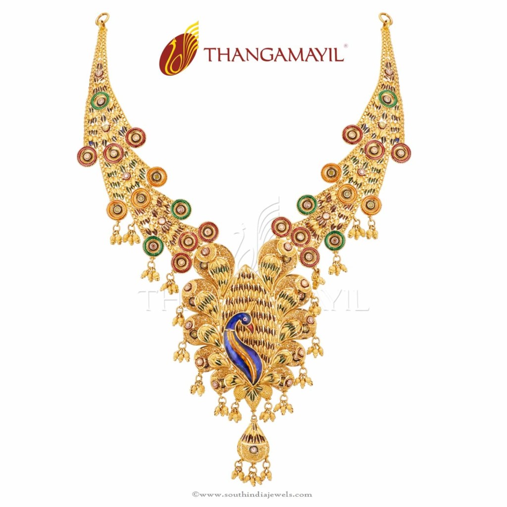 Gold Bridal Peacock Necklace from Thangamayil