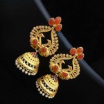 Gold Plated Coral Jhumkas From Temple Collections