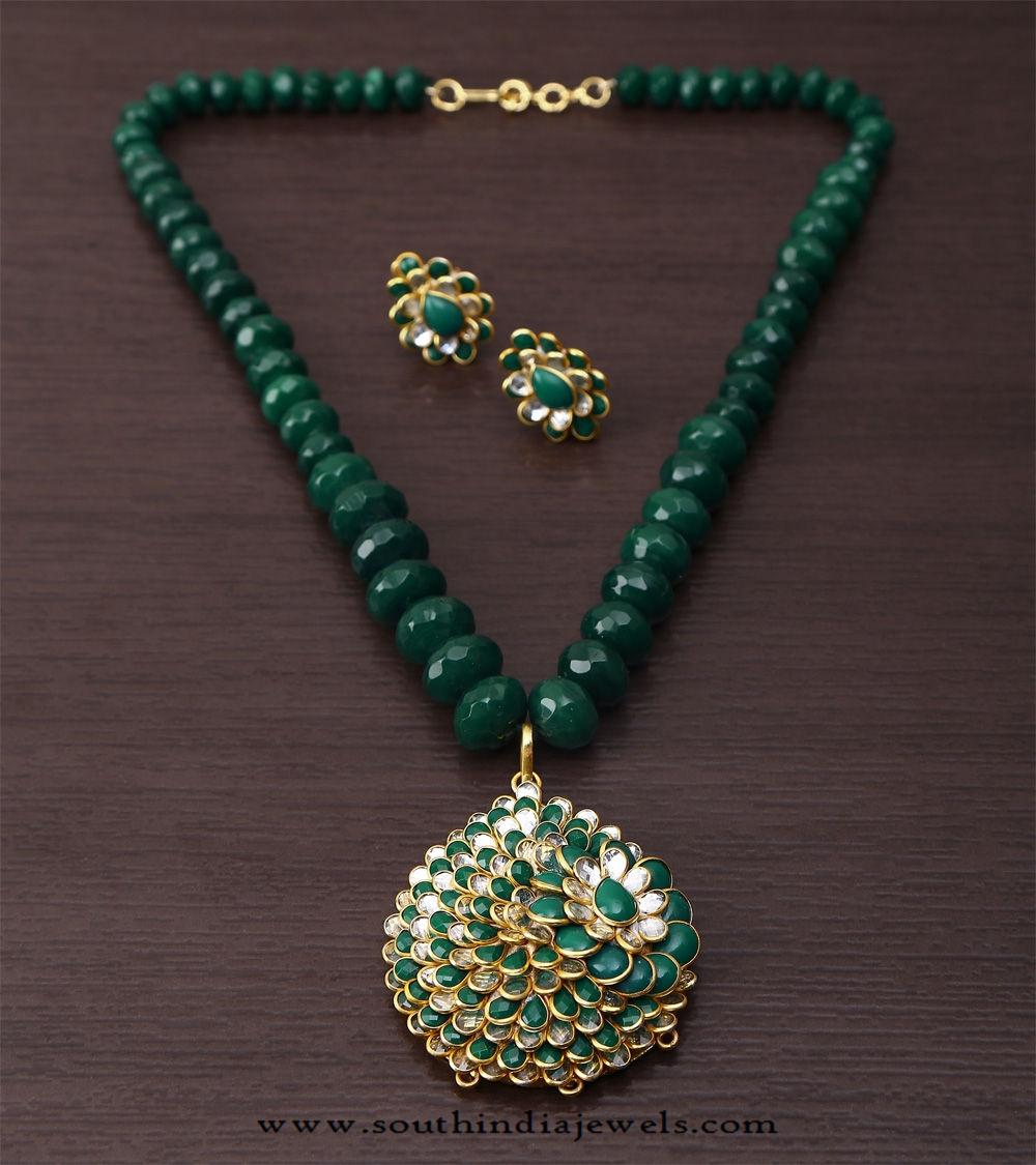 Green Beaded Kundan Necklace set