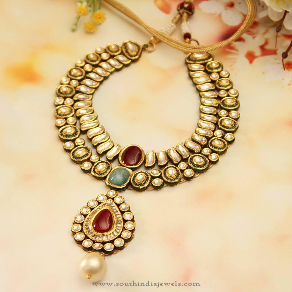 North Indian Gold Kundan Choker Necklace Set