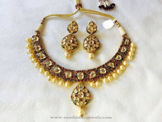 Imitation Necklace set with Pearls - South India Jewels