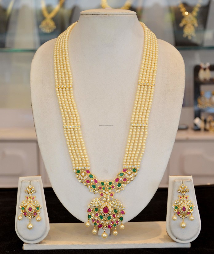 Traditional Pearl Long Haram Design - South India Jewels