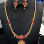 Imitation Ruby Long Chain Necklace with Earrings
