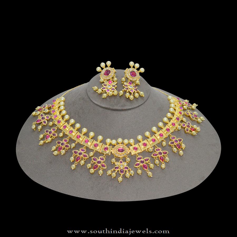 1gm gold plated Guttapusalu Necklace with Price