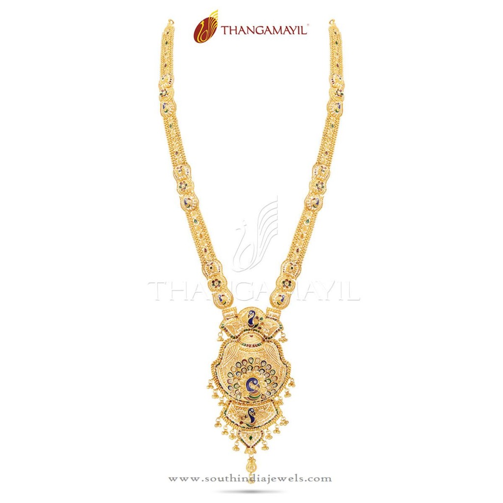22K Gold Long Necklace with Enamel Work