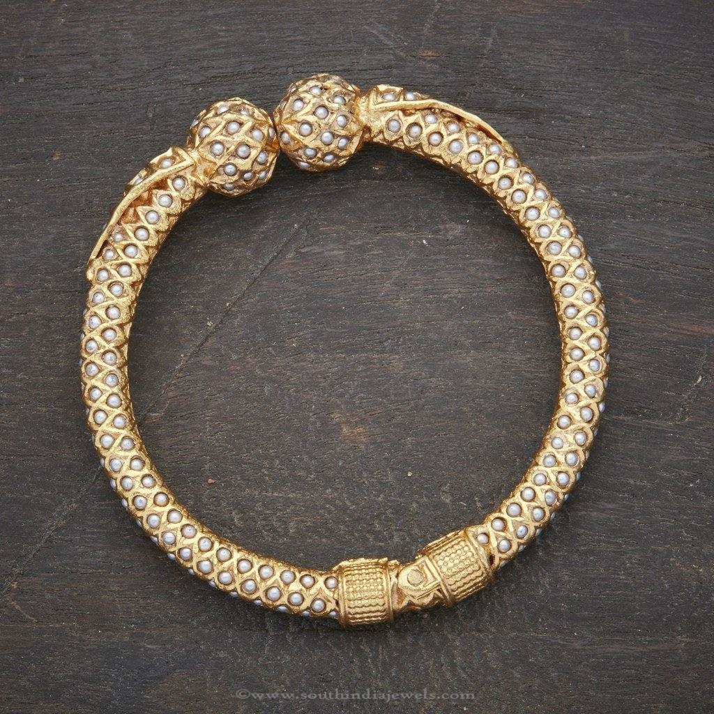 24 Carat Gold Plated Pearl Kada Bangle 