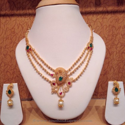 Gold Multi Strand Necklace - South India Jewels