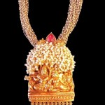Gold Antique Pearl Mala with Temple Pendant