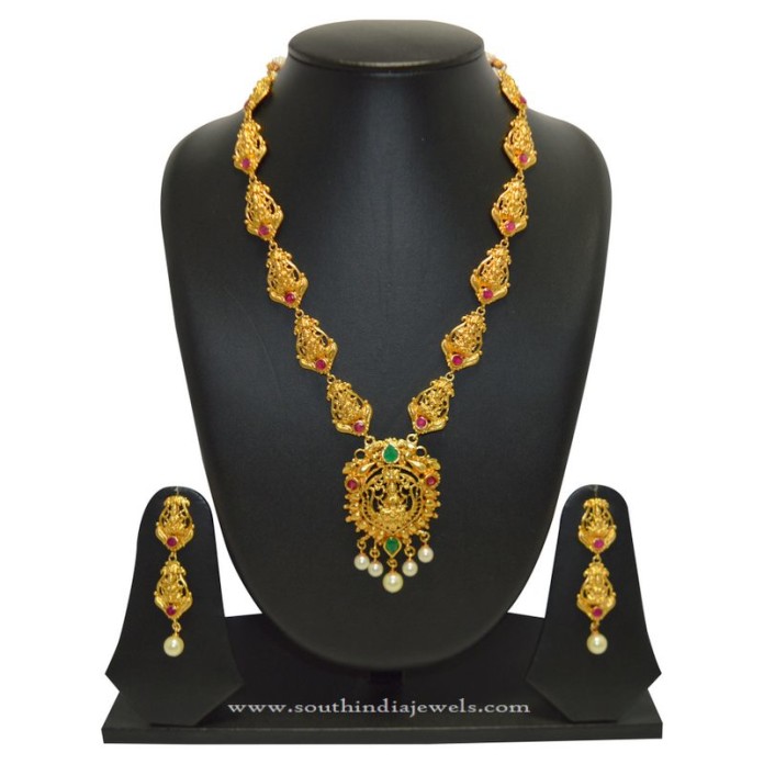 Gold Plated Lakshmi Necklace Designs from SFJ - South India Jewels