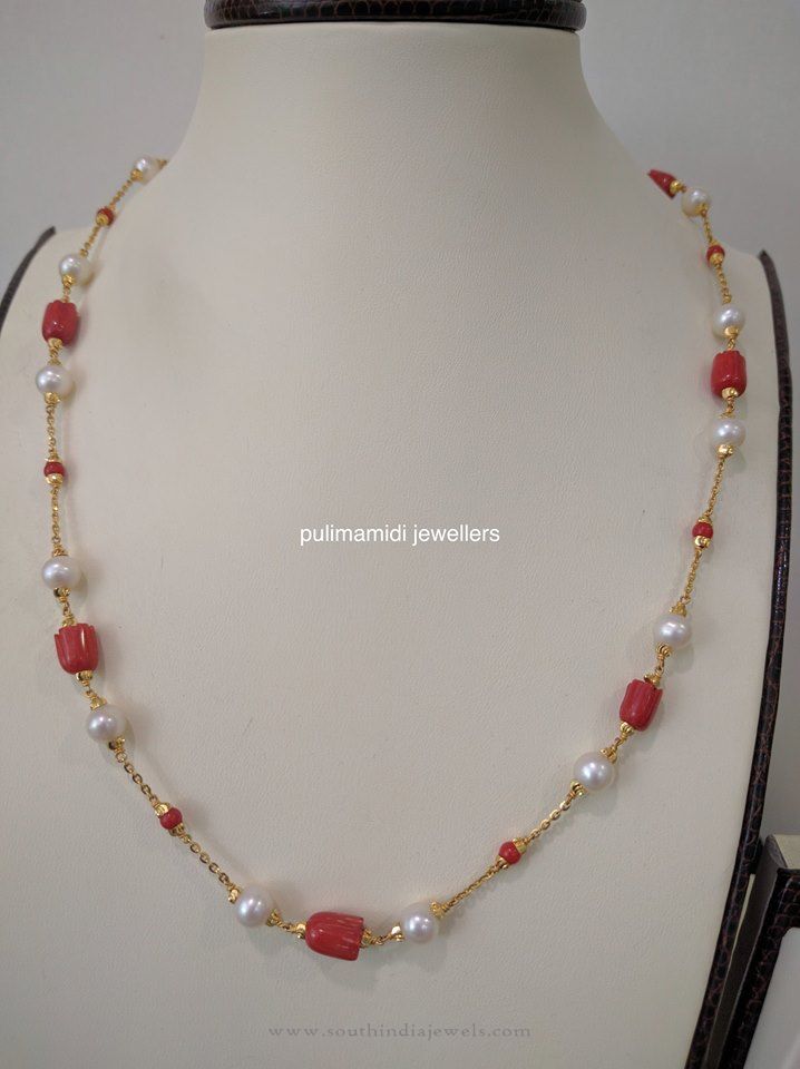 Indian Gold Coral Pearl Chain Necklace