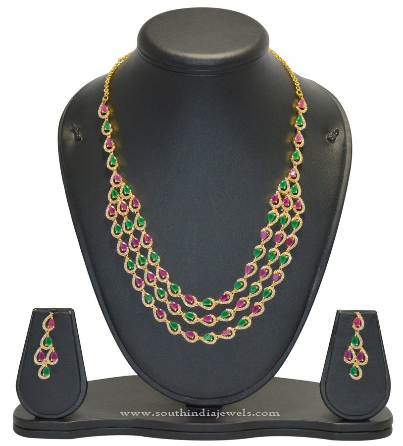 Multilayer Imitation Ruby Emerald Necklace Set with Earrings
