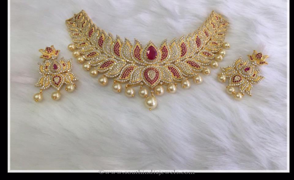 One Gram Gold Plated Lotus Choker - South India Jewels