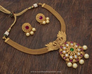 1 Gram Gold Antique Necklace with Price - South India Jewels
