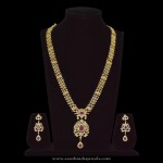 Gold Plated Long Stone Necklace with Earrings