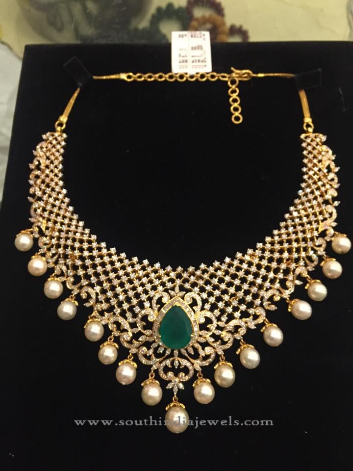 Designer Diamond Necklace Set with Pearls