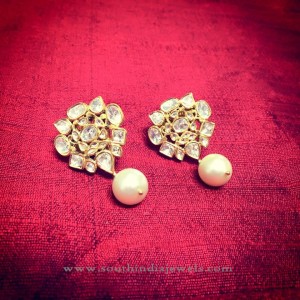 Gold Ear Stud with Pearl Drop - South India Jewels