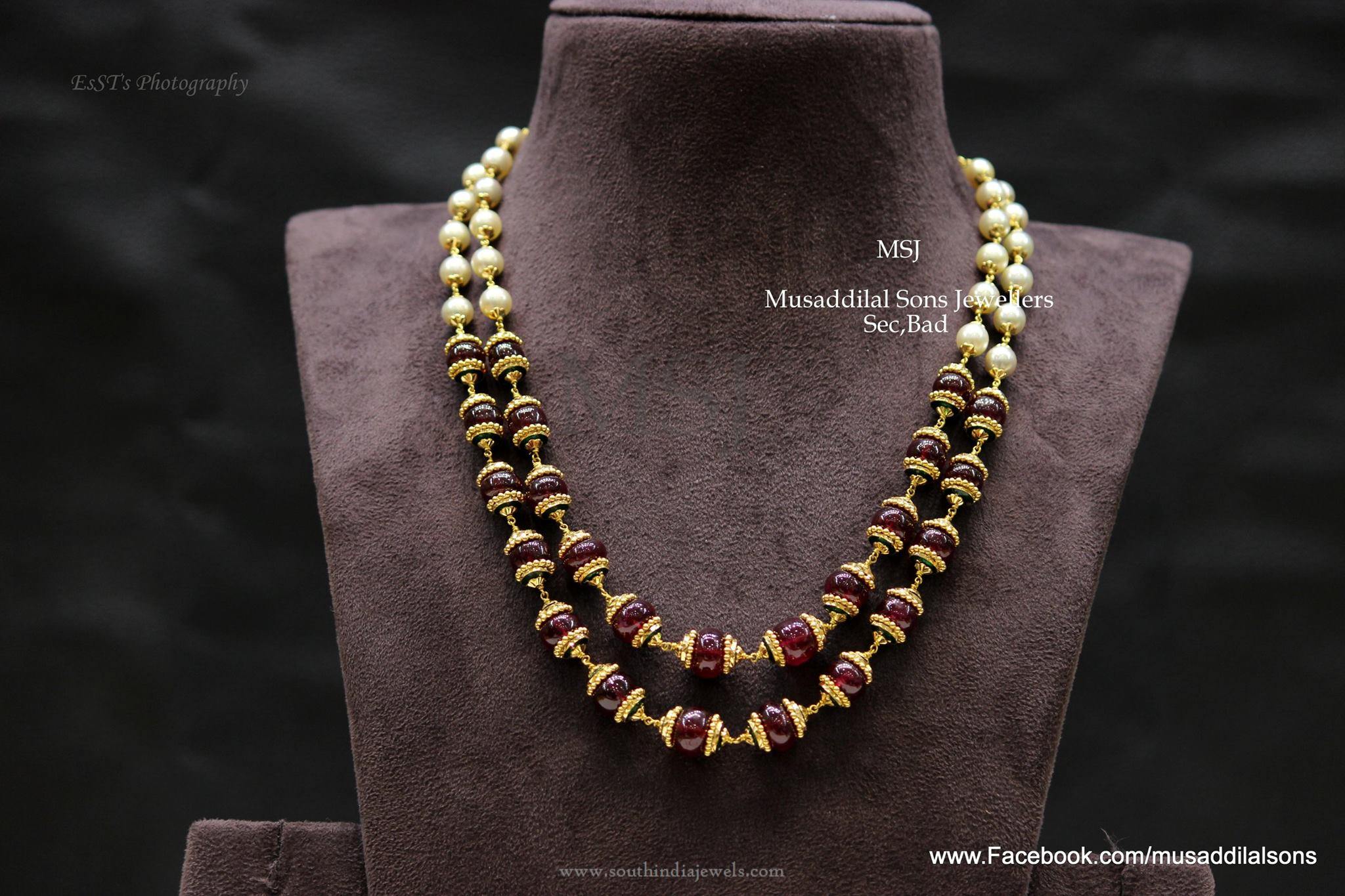 Gold Necklace with Beads Designs - South India Jewels