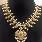 Gold Peacock Pachi Necklace with Pearls