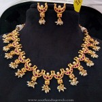 Gold Plated Ruby Pearl Necklace with Earrings
