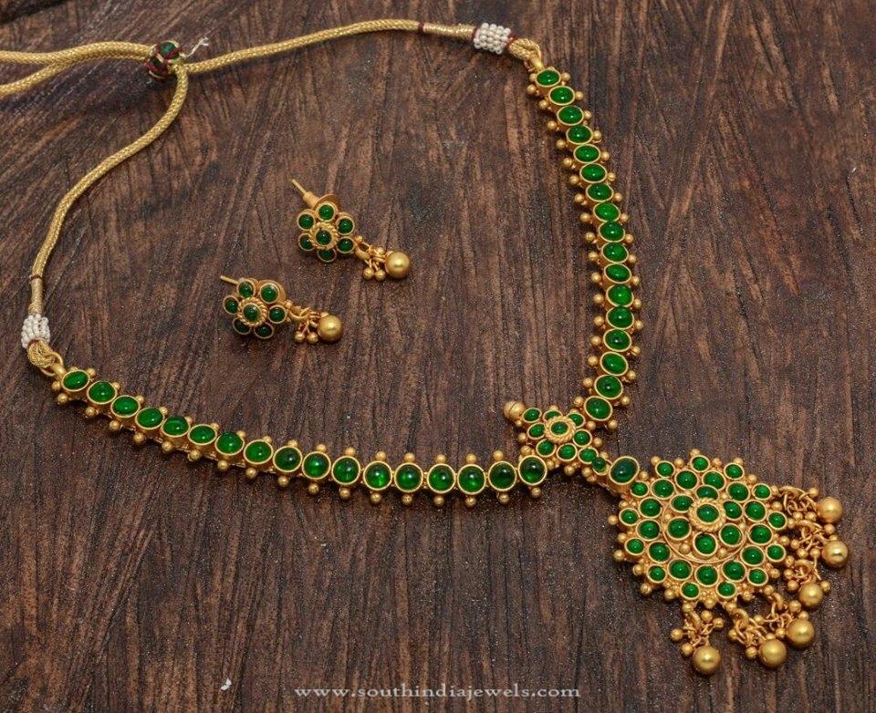 One Gram Gold Plated Green Stone Necklace