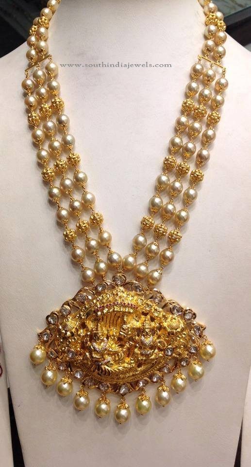 80 Grams Gold Pearl Antique Necklace South India Jewels