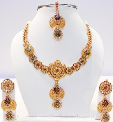 Gold Floral Necklace Set from Kamadenu Jewellery - South India Jewels