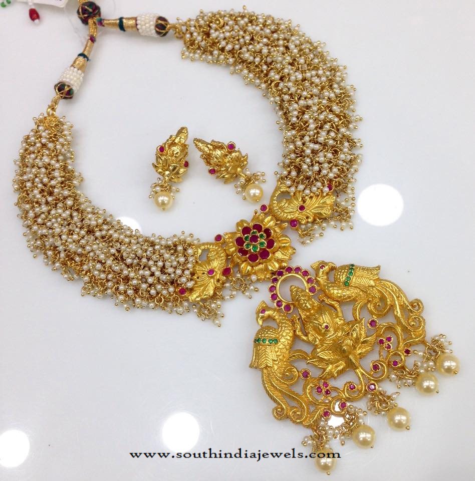 Pearl Clustered Temple Necklace from Swarnakshi