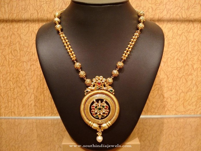 Light Weight Gold Antique Necklace Design - South India Jewels