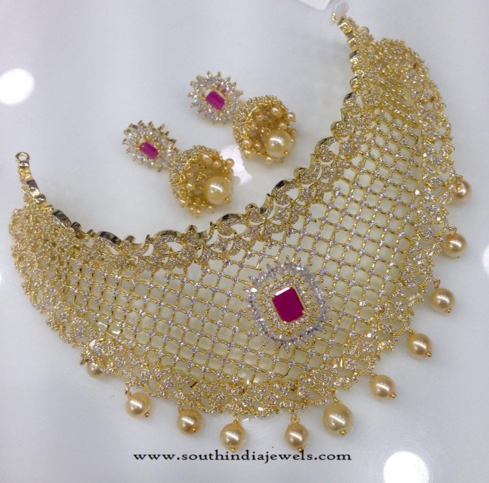 One Gram Gold AD Choker With Jhumka - South India Jewels