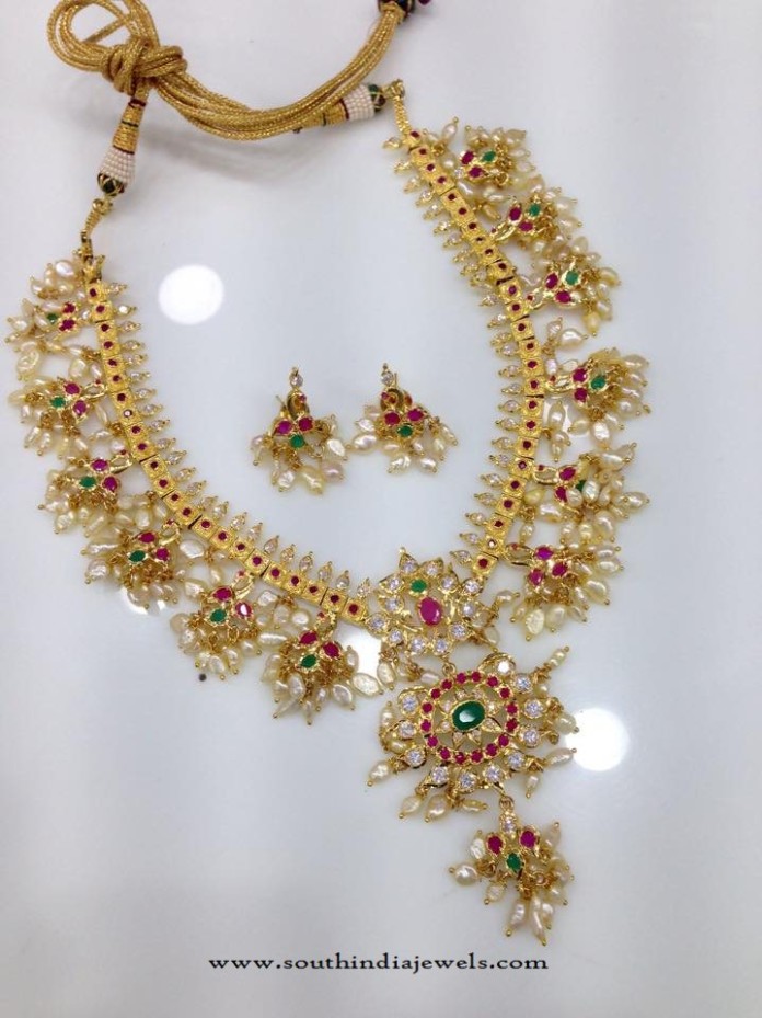 Stone & Pearls Studded Guttapusalu Necklace - South India Jewels