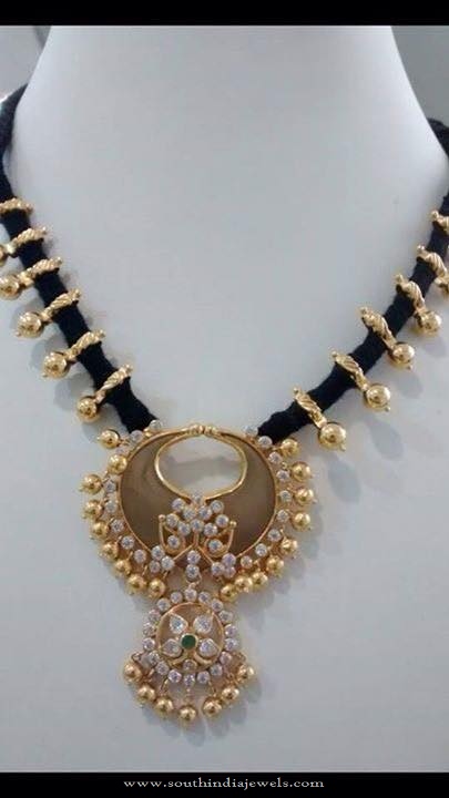 22K Gold Dori Black Thread Necklace