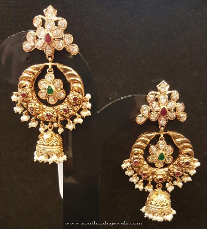 22K Gold Chandbali Jhumka Earrings