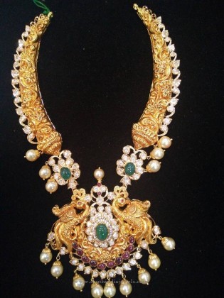 Antique Gold Pearl Necklace Design - South India Jewels