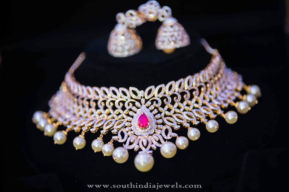 Designer Diamond Necklace Set with Jhumka