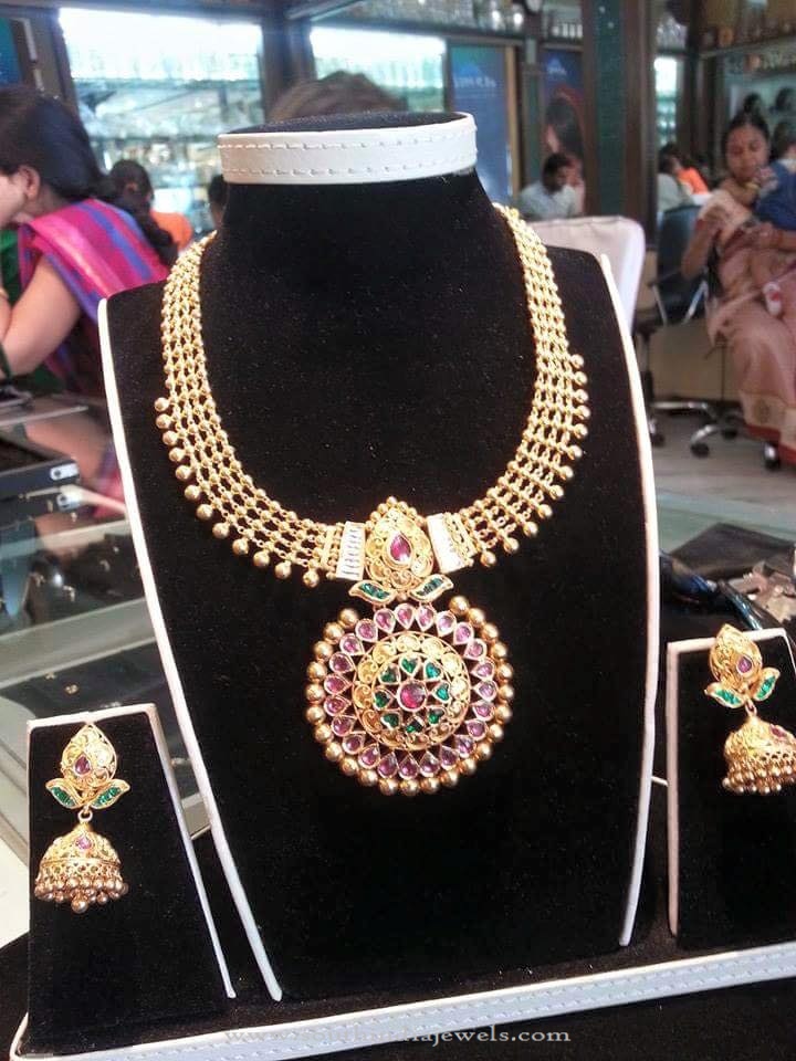 Gold Antique Necklace with Jhumka