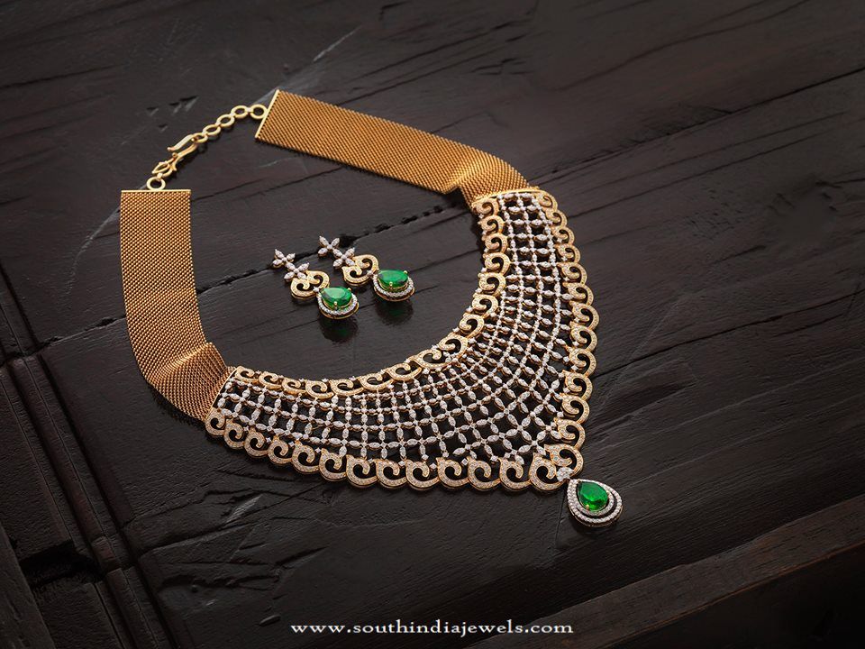 Gold Designer Diamond Necklace with Earrings