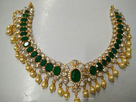 Gold Emerald Necklace with South Sea Pearls