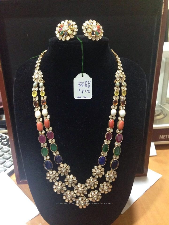 Gold Long Haram with Corals, Pearls, Gemstones