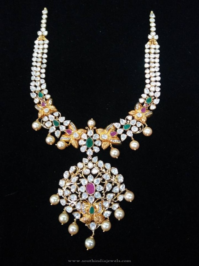 22K Gold Short Stone Necklace - South India Jewels