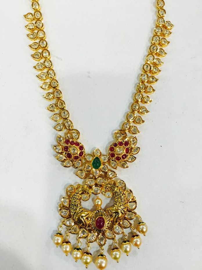 22K Traditional Gold Long Necklace Design - South India Jewels