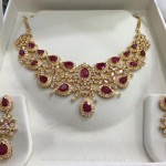 68 Grams Gold Ruby Necklace and Earrings