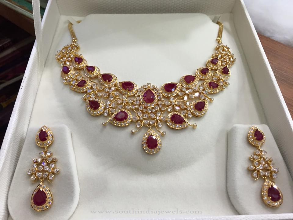 68 Grams Gold Ruby Necklace and Earrings