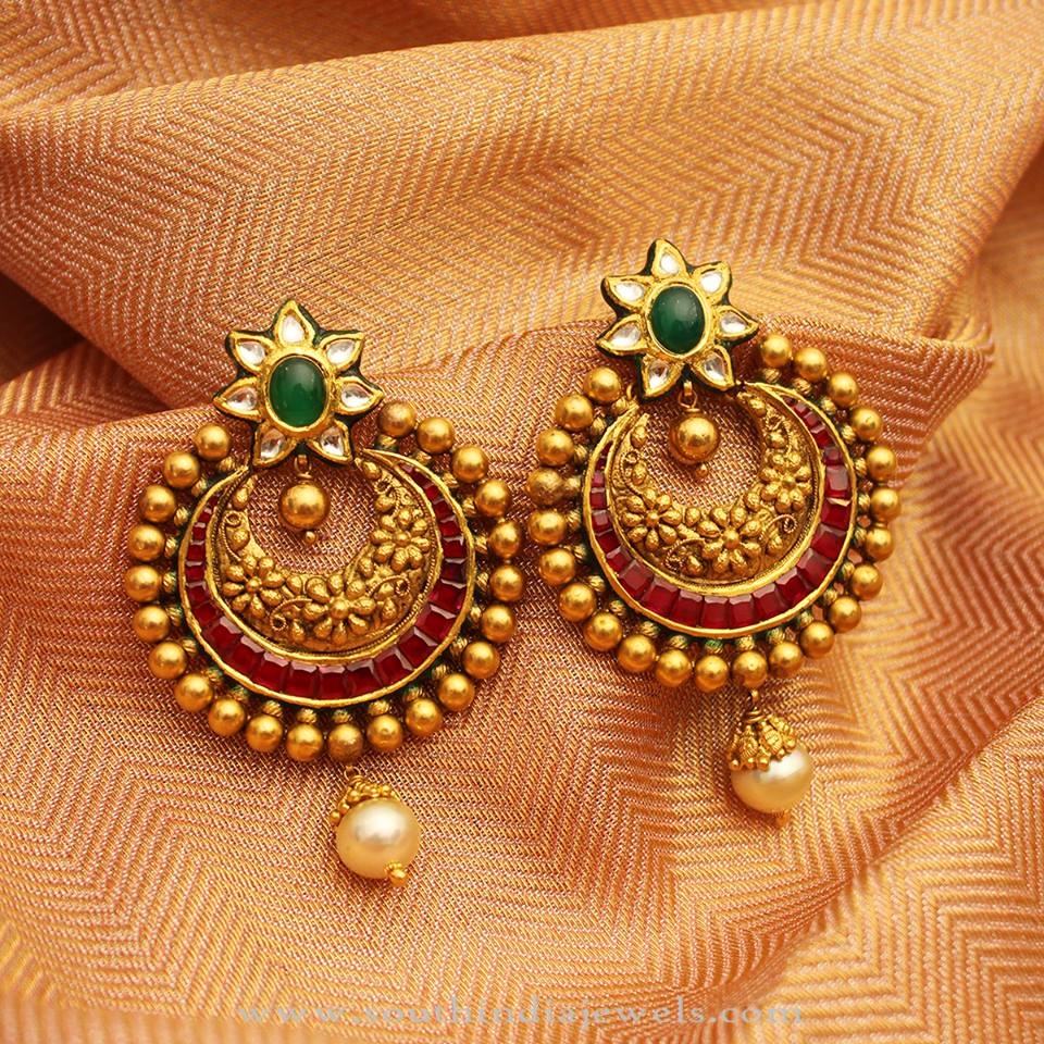 Gold Antique Kundan Earrings