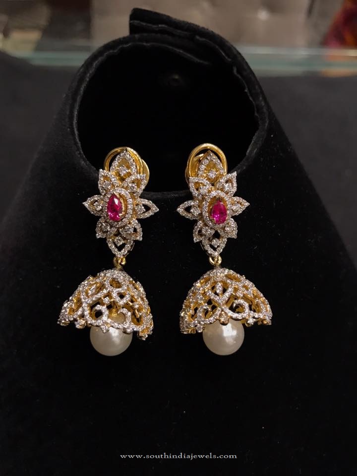 Light Weight Gold Diamond Jhumka - South India Jewels