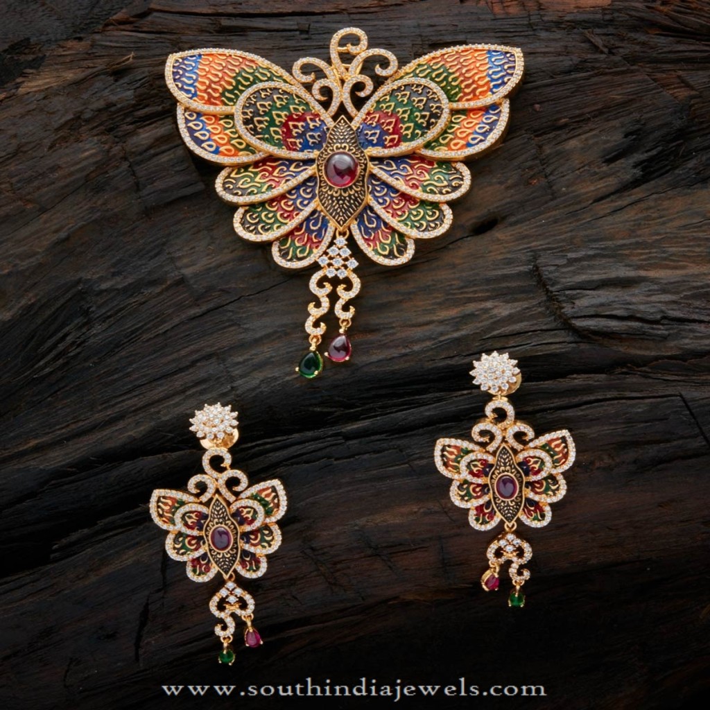Gold Plated Designer Butterfly Pendant Set