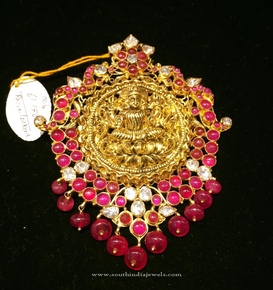 Gold Ruby Lakshmi Temple Pendant