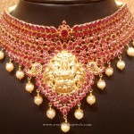 Gold Ruby Temple Lakshmi Choker Necklace