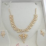 Gold White Stone Necklace Set and Earrings