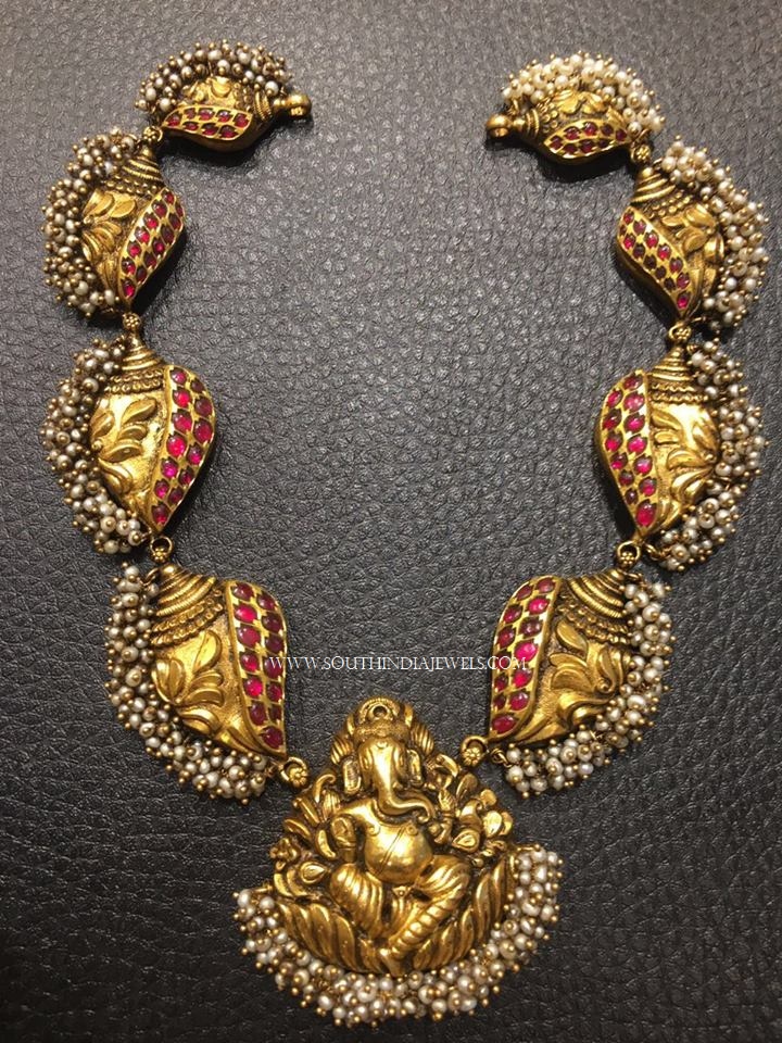 Gold Antique Ganesh Choker Necklace